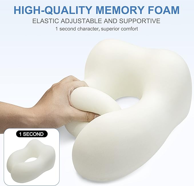 Travel Pillow - Memory Foam Cervical Neck Pillow for Adults, Kids, Children, Convenient & Portable U Shaped Pillows, Airplane Pillow for Home, Office, Camping, Travelling, Sleeping (Gray)