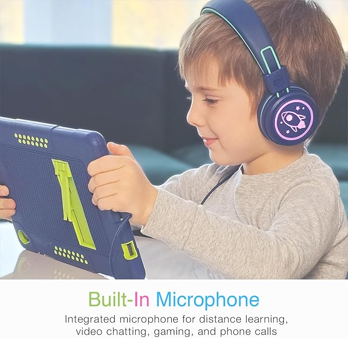 MEE audio KidJamz KJ55 Personalized USB-C Safe Listening Wired Headphones for Kids with Custom LED-Backlit Design, Volume Limiter, & Microphone for iPhone 15, iPad, & USB Type C Devices (Blue)