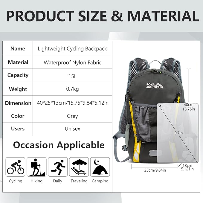 Bike Backpack With Rain-Cover, Mountain Biking Backpacks, Lightweight Packable Daypack Waterproof For Travel, Small Backpack For Bicycle Riding,Hiking,Camping (Grey)