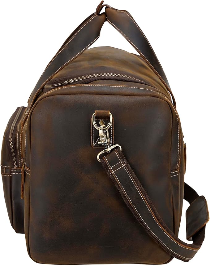 Polare 23" Full Grain Cowhide Leather Gym Duffle Weekender Overnight Travel Duffel Bag For Men