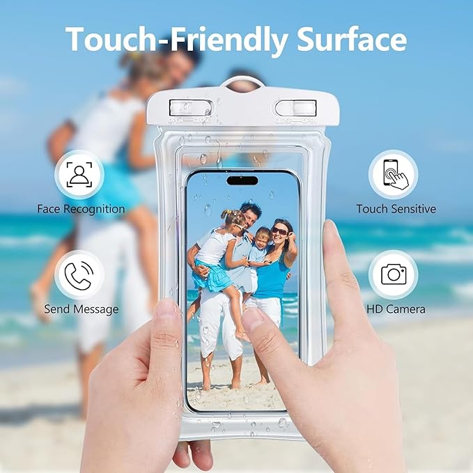 Waterproof Phone Case Small Pouch Beach Dry Bag with Cell Phone Hook Lanyard, Water Proof Phone Protector Gasbag Pouch, Underwater Snorkeling and Swimming Phone Airbag Clear Case (White)