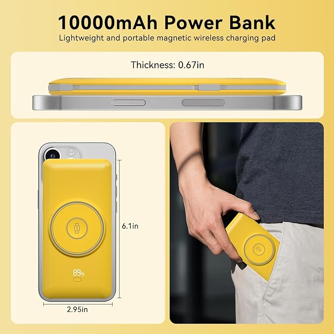 Magnetic 10000mAh Portable Charger for iWatch & iPhone, 22.5W USB C Fast Charging Wireless Power Bank Built-in Cables and Wall Plug, External Travel Battery Pack Compatible with iOS Android Devices
