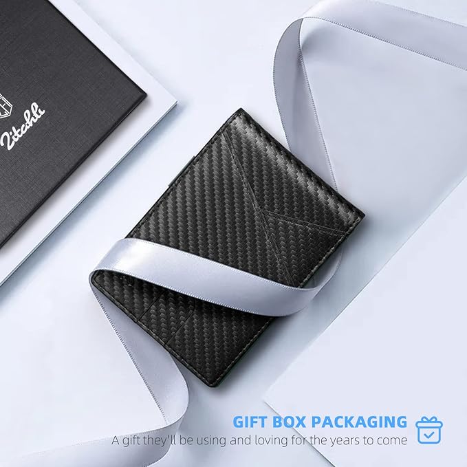 Zitahli Wallet for Men - with Money Clip Slim Leather Slots Credit Card Holder RFID Blocking Bifold Minimalist Wallets with Gift Box
