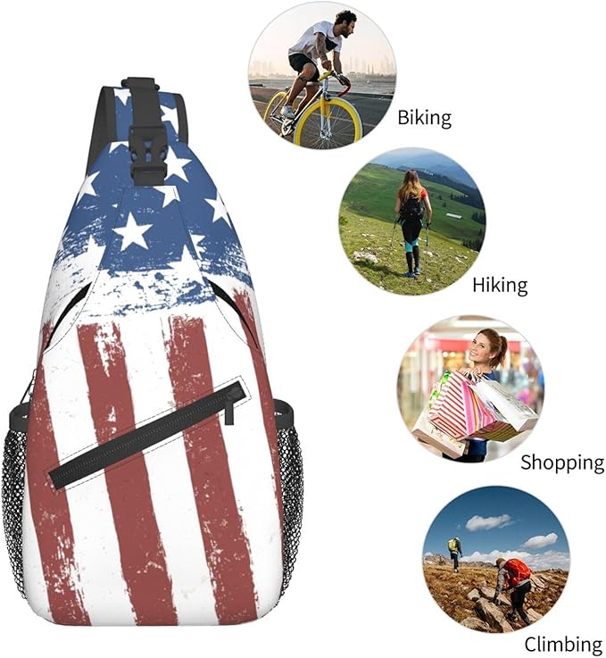 American Flag Sling Bag Multipurpose Crossbody Sling Backpack Travel Cycling Hiking Shoulder Bag For Women Men