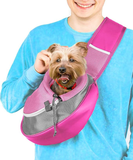 Cuddlissimo! Pet Sling Carrier - Carefully Sized for Teacup & Toy Breed Puppies & Cats (Under 6lb) - Soft Pouch for Small Dogs, Yorkies, Chihuahuas - Ideal for Hands-Free Travel & Walks (Pink)