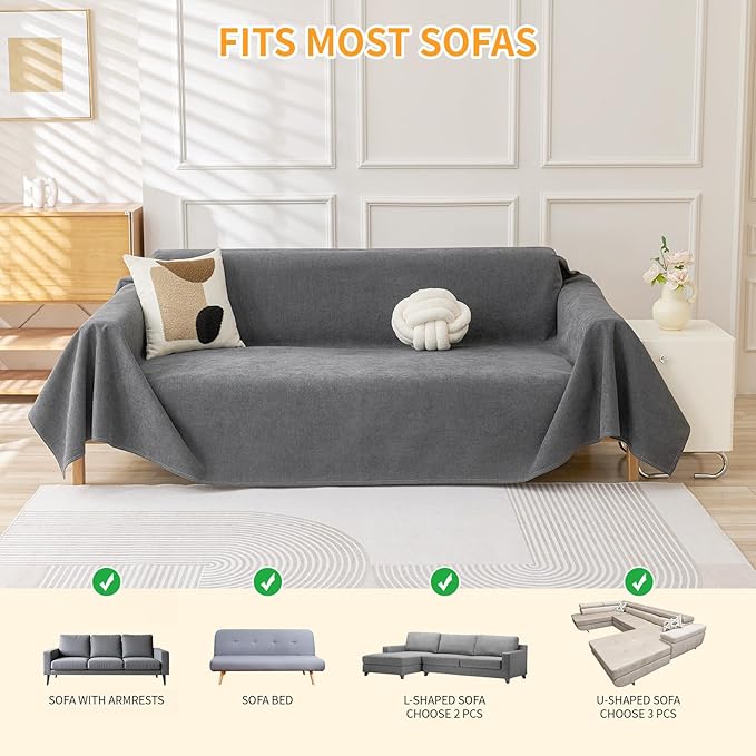 Deep Dream Cat-Scratch Resistant Couch Cover, Waterproof Sofa Cover for 3 Cushion Couch Washable, Pet Friendly Couch Protectors Anti Slip Thickened Sofa Slipcovers for Dogs Pets, 71" x 150", Dark Grey