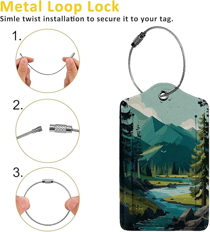 Mountain Lake Landscape Luggage Tag 3 Pack Travel Cruise Luggage Tags for Suitcases, Identifiers Bag Tags with Privacy Flap, Baggage Name Tag for Women Men Luggage Backpack Handbag School Bag