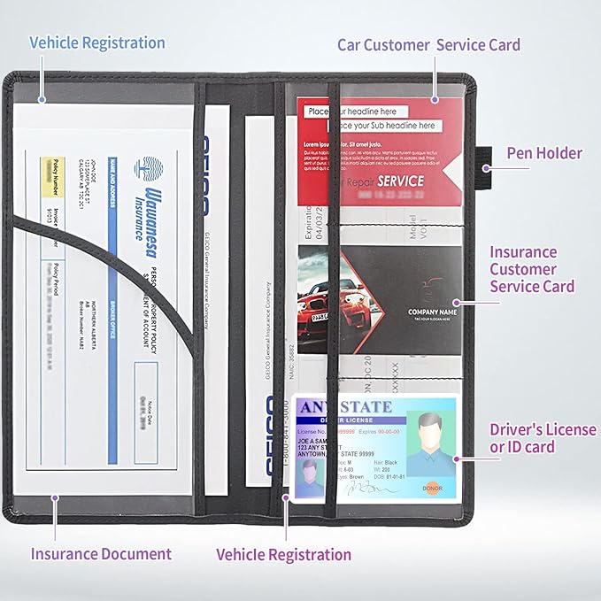 Car Registration and Insurance Holder,Leather Insurance License and Registration Card Holder for Car Glove Box, Auto Truck Document Holder Organizer for Men Women-Wolf with Moon Red Rose