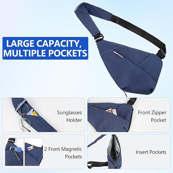 Crossbody Bags For Men, Lightweight Crossbody Sling Backpack, Sling Bag Anti Thief Chest Bag Daypack For Travel Hiking (Navy Blue)