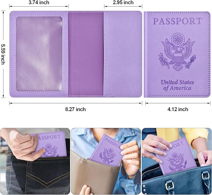 Passport and Vaccine Card Holder Cover Combo, Passport Case /Wallet with Vaccine Card Slot for Women and Men(AL-Purple)
