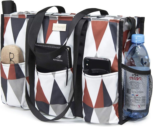 TOPDesign Utility Water Resistant Tote Bag with 13 Pockets, Top Zipper Closure & Thick Bottom Support, for Working Women