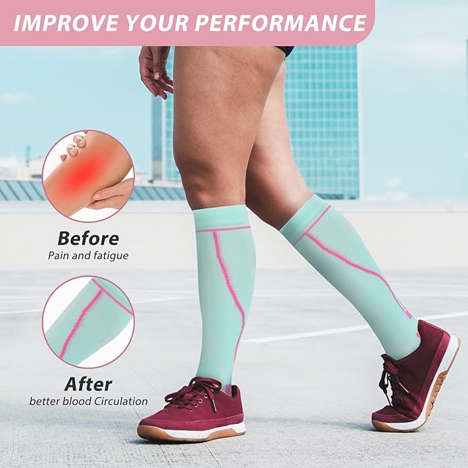 Compression Socks for Women Men Circulation Knee High 8 Pairs for Nurses, Running, Travel, Athletic