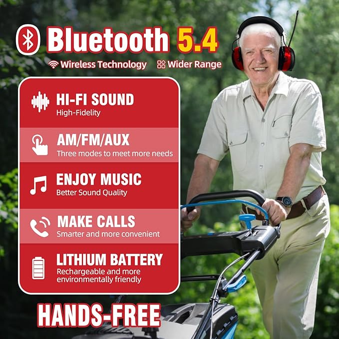 ZOHAN 033 Bluetooth AM/FM Radio Headphones with 2000mAh Rechargeable Battery,25dB NRR Noise Reduction Safety Earmuffs