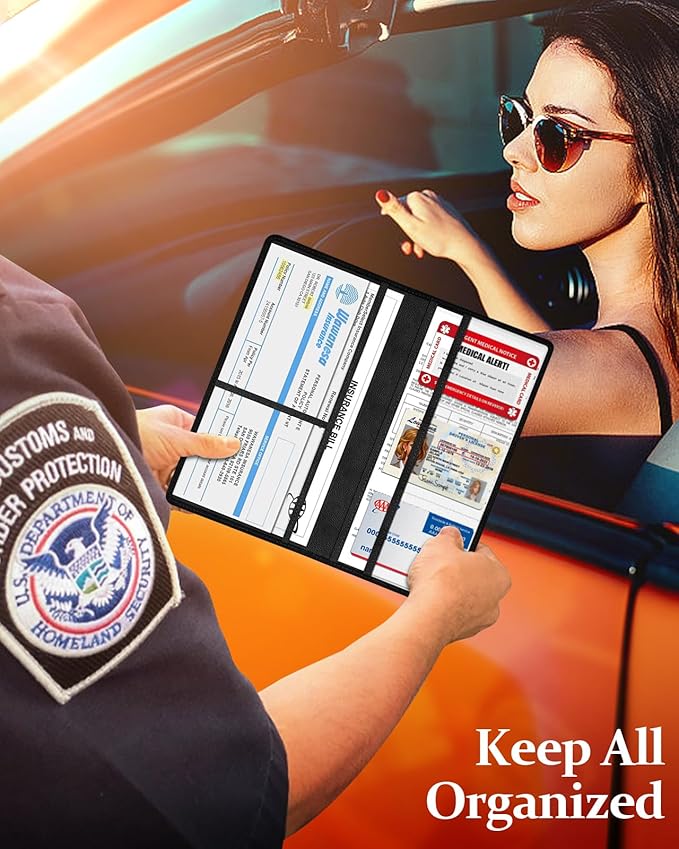 Slohif Car Registration and Insurance Card Holder with Magnetic Shut - Vehicle Glove Box Organizer Women Leather Automobile License Holders Coasters Auto Accessories Case for Document,Airship