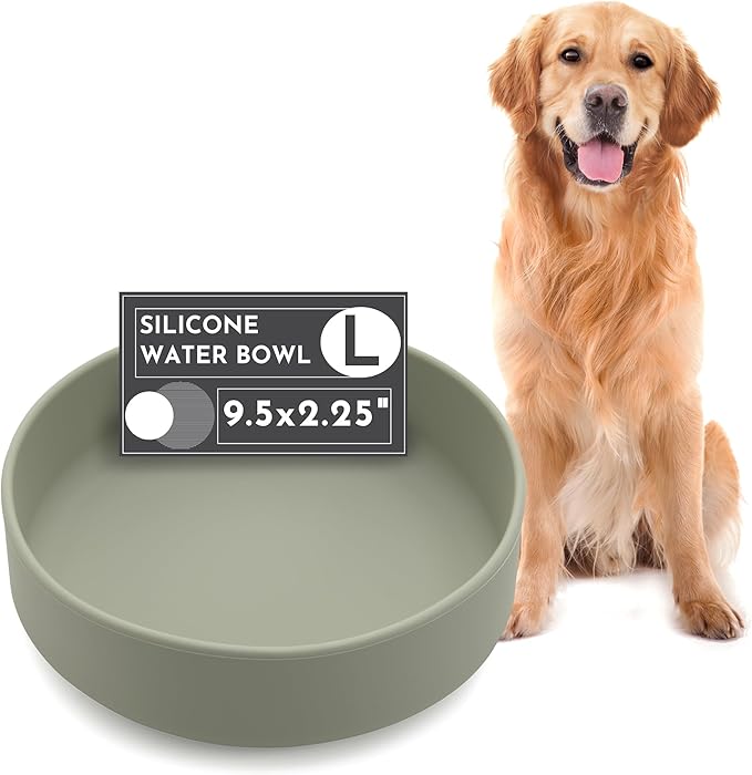 Should We Go? Dog Water Bowl - The Perfect Dish No-Spill, Less Mess Non-Tippable Water & Food Bowl, Pure Silicone with Suction Cup, Fits 8 Cups 9.5" Across x 2.5" Tall, Ideal for All Pets, Large-Sage