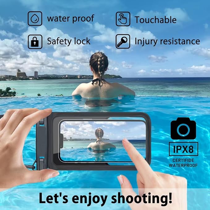 Waterproof Phone Pouch,Dual Space Waterproof Lanyard Phone Case,Waterproofs Phone Case，Fanny Pack，Suitable for all mobile phones，Comfortable Calls Sealed Touchable Face Recognition（2PCS)