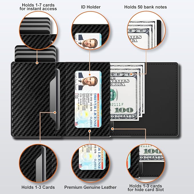 Mens Wallet Card Holder for AirTag - Genuine Leather Smart Wallet for Men Compatible with Apple Air Tag, RFID Blocking, Slim, Minimalist, 9-14 Card Capacity | ID Window | Cash Slot