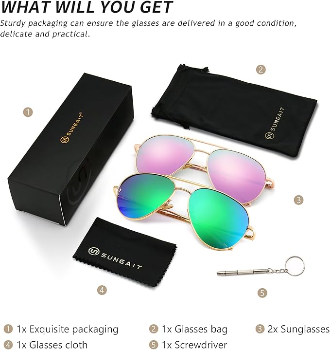 SUNGAIT Women's Lightweight Oversized Aviator Sunglasses - Classic Style Polarized Lens
