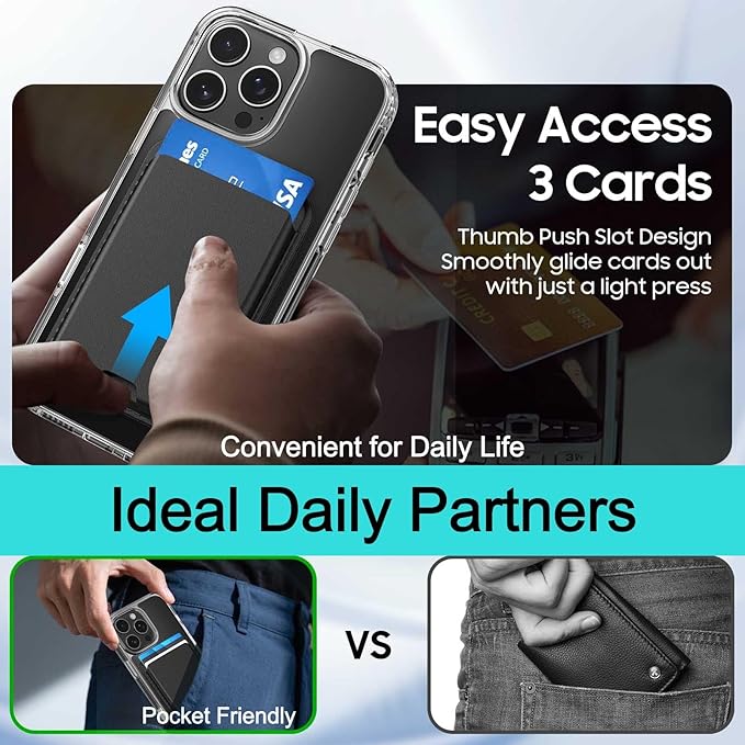 Ntwinro Magnetic for iPhone 14 Pro Max Clear Case (Compatible with MagSafe) with Black Detachable Wallet & Card Holder for 3 Cards [RFID Blocking] Military Grade Protective Slim Phone Cover