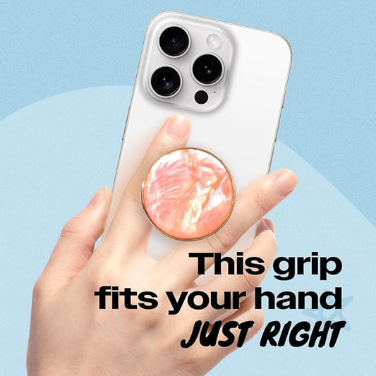 OnTheGrip Cute Natural Seashell Design Round Shape Collapsible Mobile Phone Grip Stand Holder for Smartphone Tablet Cell Phone Accessory (Peach)