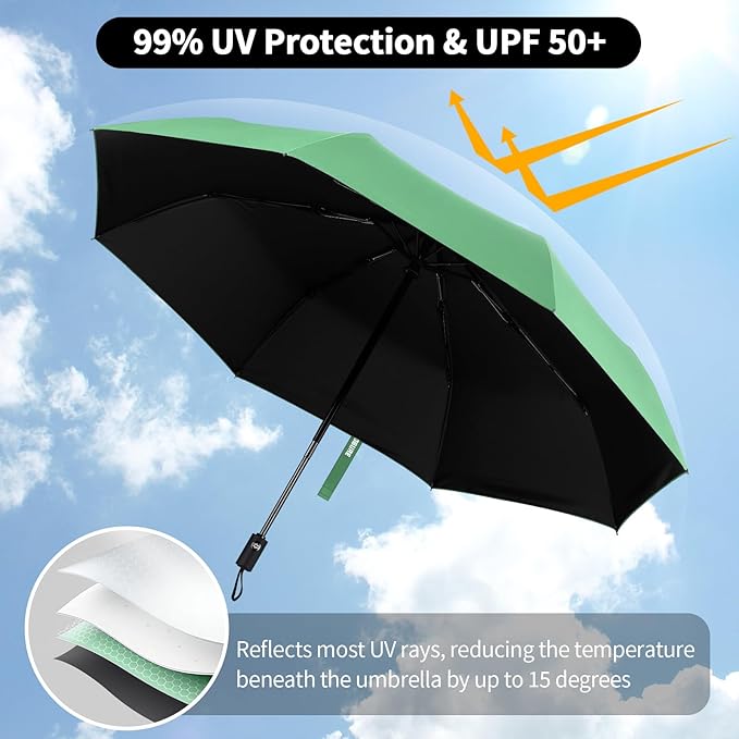 Yoobure Windproof Travel Umbrella - Automatic Umbrellas for Rain, Compact Folding Umbrella with UV Protection, Lightweight Portable Design for Backpack/Walking/Car, Sun & Storm Ready