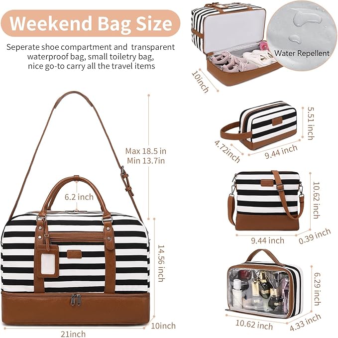 Wogarl Weekender Bags for Women Large Canvas Overnight Bag Travel Duffel Bags Carry on Shoulder Weekend Bag with Shoe Compartment for Travel Night Flight Daily Use