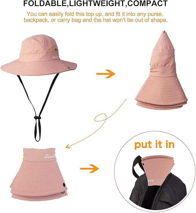 Tutuko Womens Wide Brim Sun Hats Foldable UV Protection Beach Bucket Hats Ponytail Mesh Fishing Hat