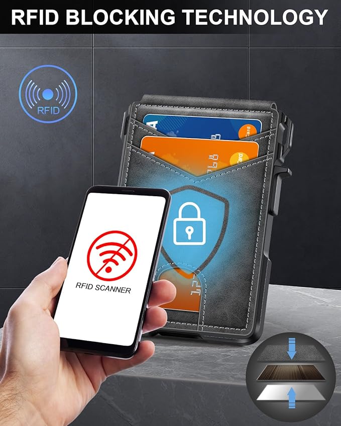 Wallet for Men, Mens Minimalist Wallet 9-13 Cards, Slim Compact Wallet with Money Clip & ID Window, RFID Blocking Smart Pop Up Card Wallet, Metal Aluminum Credit Card Holder Bifold Wallet