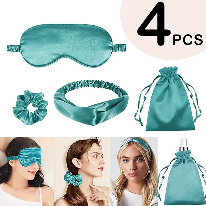4Pcs Silk Sleep Masks Satin Eye Mask Silky Eyes Cover Blindfold Eyeshade Headband Scrunchies Pouch Bags Bridesmaid Gifts