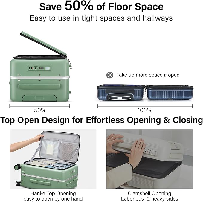 Hanke 28 Inch Luggage with Cup Holder and Charge,Top Opening Hard Shell Suitcases with Wheels and Dividers,Aluminum Frame Trunk Luggage Extra Large Suitcase with Lock for Travel,Forest Green