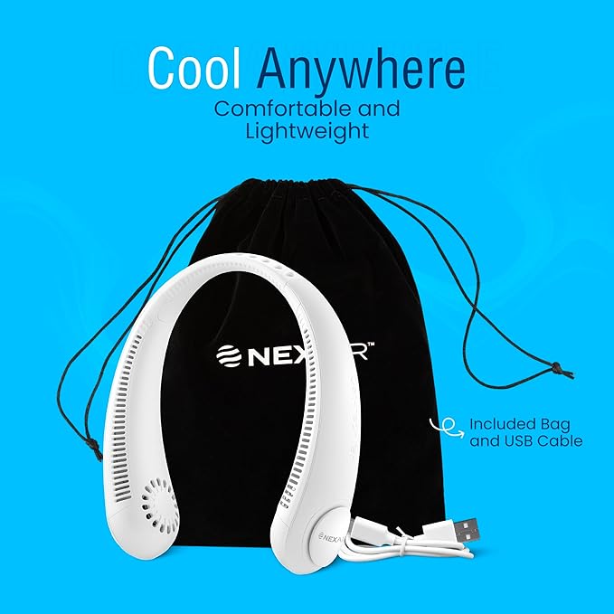 NEXAIR Portable Neck Fan -3 Speed Rechargeable Bladeless Neck Cooler, Quality Comfortable Lightweight, Personal Neck Fan For Women & Men Modern Design, Great Cooling Fan For Travel, Outdoors & Sports