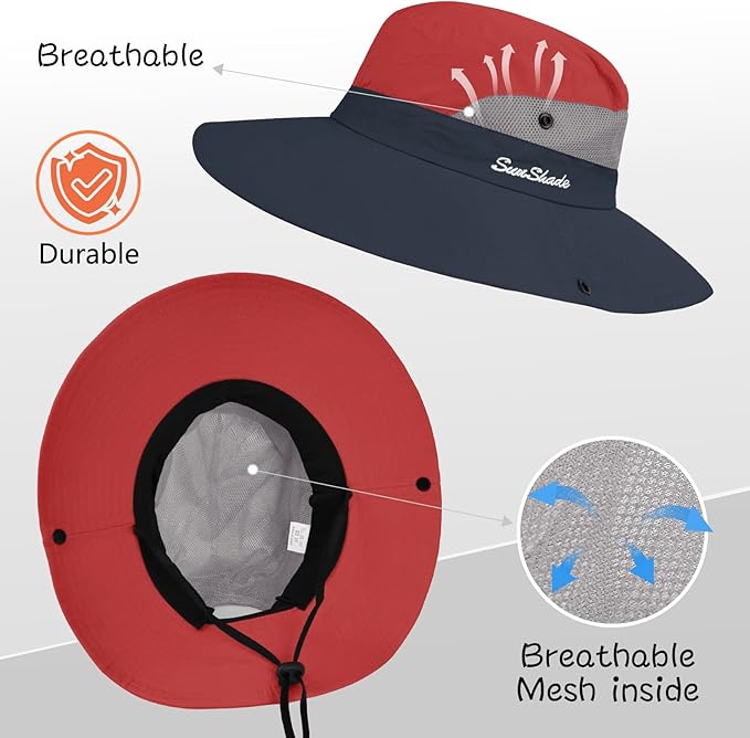 ZOORON Women's Ponytail Safari Sun Hat,Wide Brim UV Protection Outdoor Bucket Hat,Foldable Beach Summer Fishing Hat
