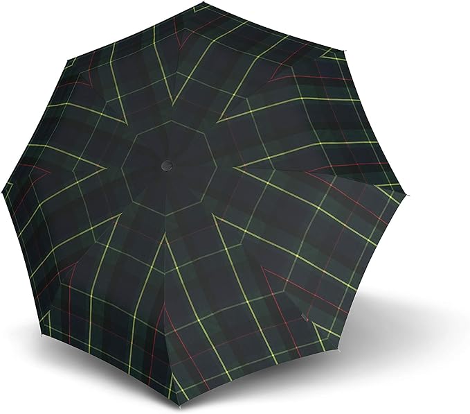 Knirps T.200 Duomatic Compact Rain Umbrella in Check Hunter– Wind Tunnel Tested to 93 mph, Aluminum Steel Fiberglass Frame, 38in Canopy, OEKO-TEX, High-Performance Automatic Travel Umbrellas