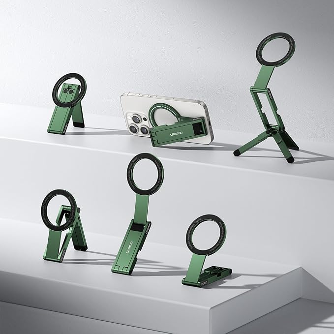 ULANZI MA60 Magnetic Phone Tripod Stand for iPhone - Aluminium Smartphone Mini Tripod Pocket Cell Phone Stand Strong Magnet Quick Mount Compatible with iPhone 16 15 14 13 13 Series, Green