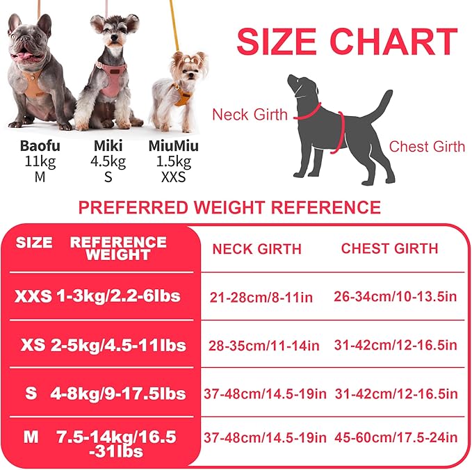 Puppytie No Pull Small Dog Harness with Multifunction Dog Leash,Lightweight Soft Adjustable No Choke Escape Proof Pet Harness Vest Pet Harness Vest,red-Camellia,S