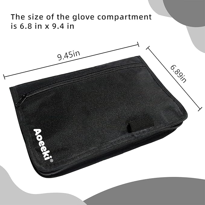 Car Glove Box Organizer, Registration Insurance Document Holder and Owners Manual Pouch with Flexible Secure Zippered Case Greeting Card for Vehicle Truck (Black)