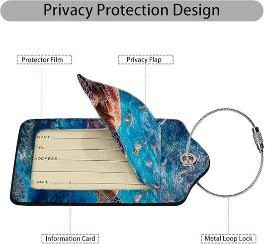 Sea Turtle Luggage Tag 3 Pack Travel Cruise Luggage Tags for Suitcases, Suitcase Tags Identifiers Bag Tags with Privacy Flap, Baggage Name Tag for Women Men Luggage Backpack Handbag School Bag