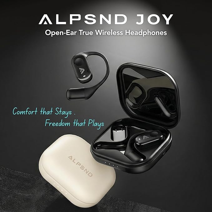 Joy Open-Ear Headphones, Over-Ear, Around-Ear Earhook Wireless Earbuds, Sports Fit for Running & Workouts, ENC Clear Calls, HD Sound, App EQ, Bluetooth 5.4, 40H Battery, IPX4 Sweatproof (Beige)