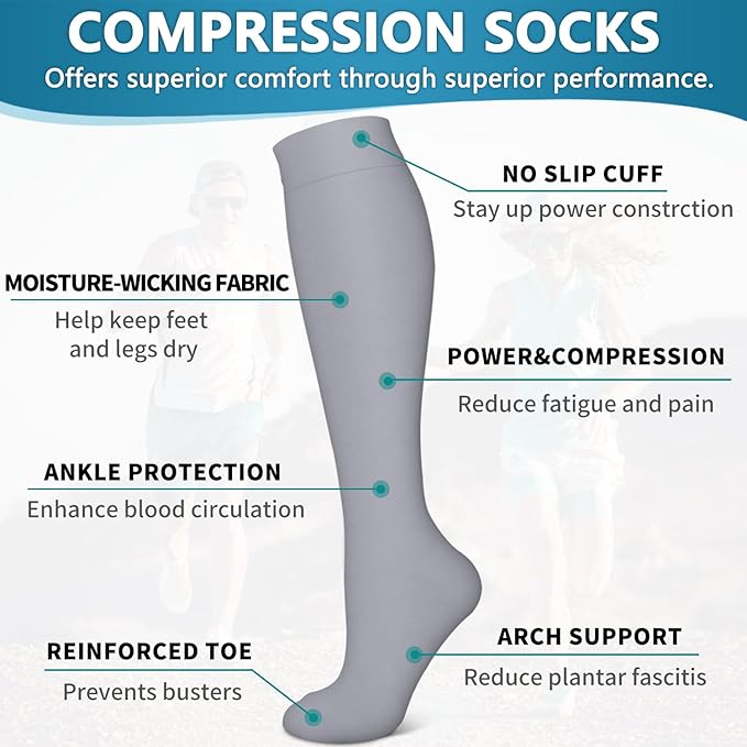 Bluemaple 6 Pack Copper Compression Socks for Women and Men Circulation-Best Support for Medical, Running,Nursing,Athletic