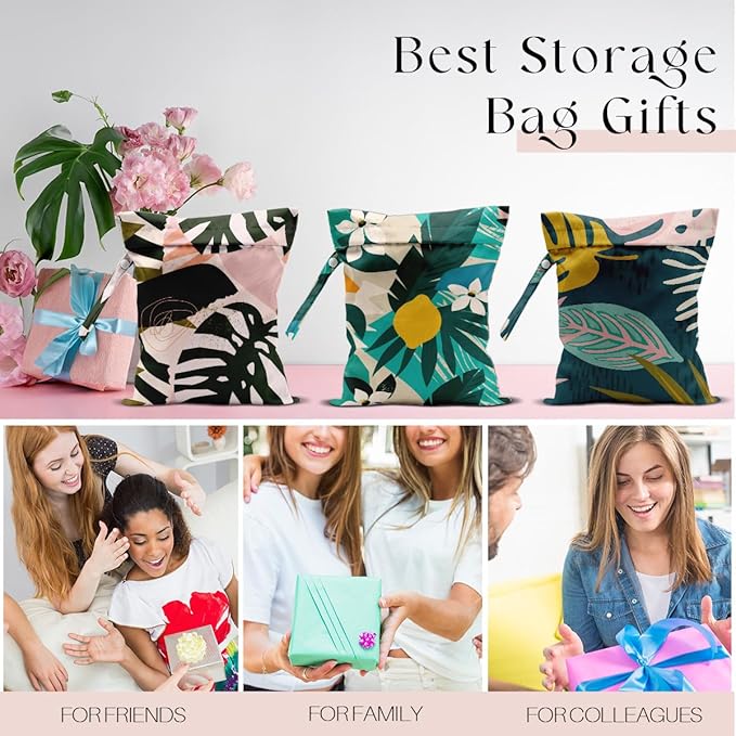 3 Pcs Wet Bag, Wet Dry Bag, Waterproof Aloha Bags, Small Laundry Bags, for Swimsuit, Pool, Travel, Beach, Diapers, Makeup Cruise Ship Essentials, Leaves Decor Travel for Women