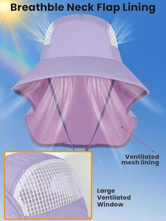 Sun Hats for Women UV Protection with Neck Flap Wide Brim Beach Hats with Ponytail Hole for Hiking Fishing Gardening Travel