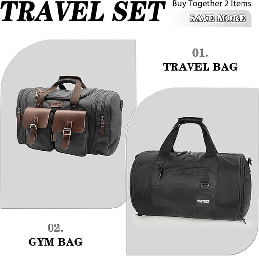 Wildroad Travel Bags for Men, Gym Bag & Duffle Bag for Travel, Carry on Bag Duffel Bag 3 IN 1 Expandable Overnight Weekender Bag (Black, Large-50L+ Gym Bag)