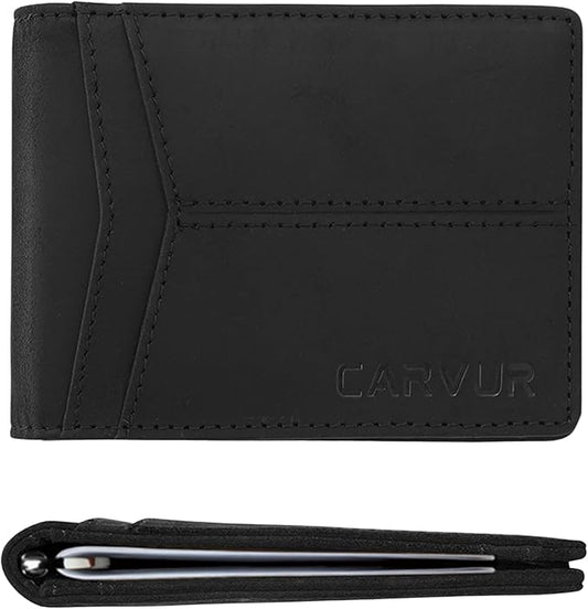 Slim Bifold RFID Blocking Full Grain Genuine Leather Front Pocket Minimalist Thin Wallet with Money Clip for Men - (SB20)