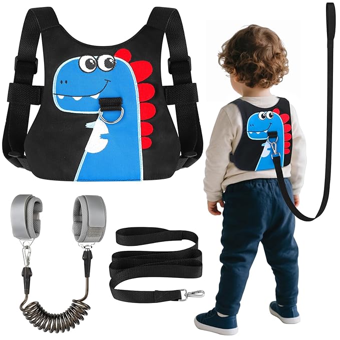 Toddler Leash-Baby Walking Safty Harness and Child Anti Lost Wrist Link for Girls/Boys Travel (Blue+Black)