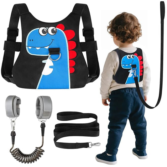 Toddler Leash-Baby Walking Safty Harness and Child Anti Lost Wrist Link for Girls/Boys Travel (Blue+Black)