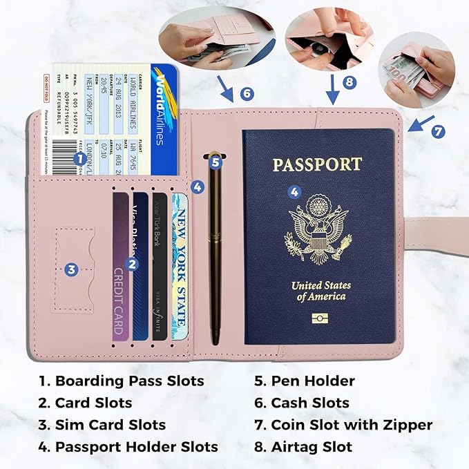 Passport Holder with Airtag for Women/Men,Airtag Passport Wallet for Travel,Cute Passport Holder Rfid Blocking,Travel Wallet for Cards Passport Cover Case
