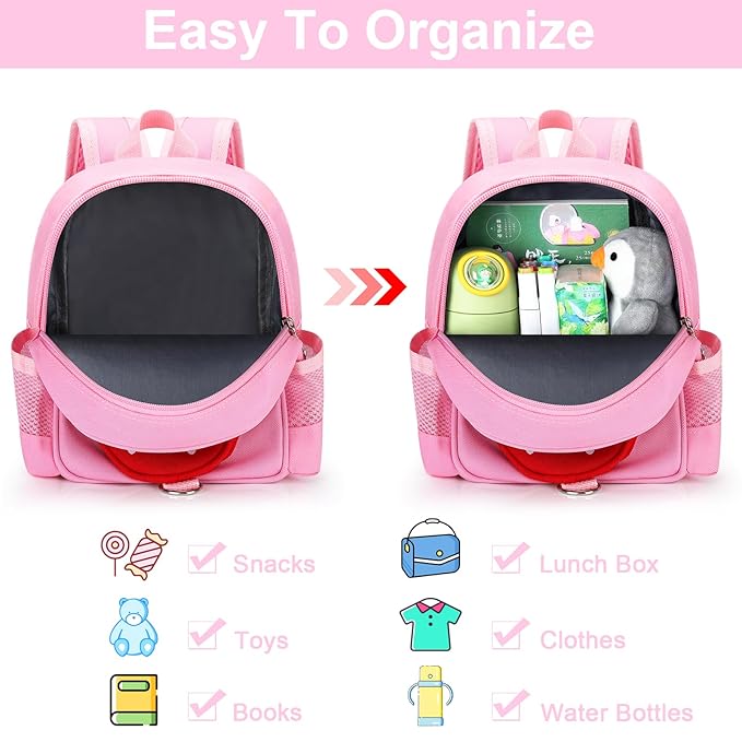 Toddler Backpack with Leash, Accmor 4 in 1 Kids Mini Backpacks with Anti Lost Wrist Link, Cute Child Harness Bag Rein for Outdoor, Strawberry Back Pack Rope Tether for Baby Girls Aged 1-3 Years (Pink)