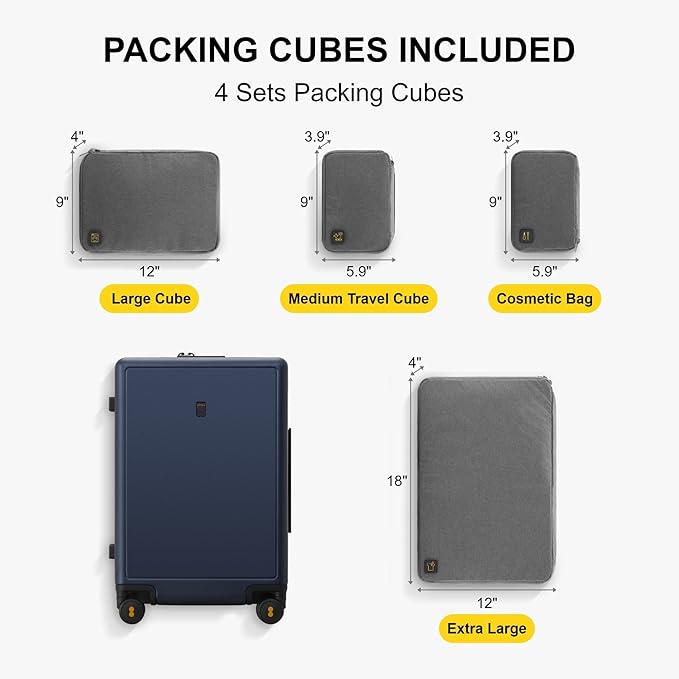 LEVEL8 Elegance Carry-on Suitcase, 20 Inch Carry on Luggage, Hardside Large Suitcases with Wheels, Tavel Bag with Tsa Lock, Navy Blue