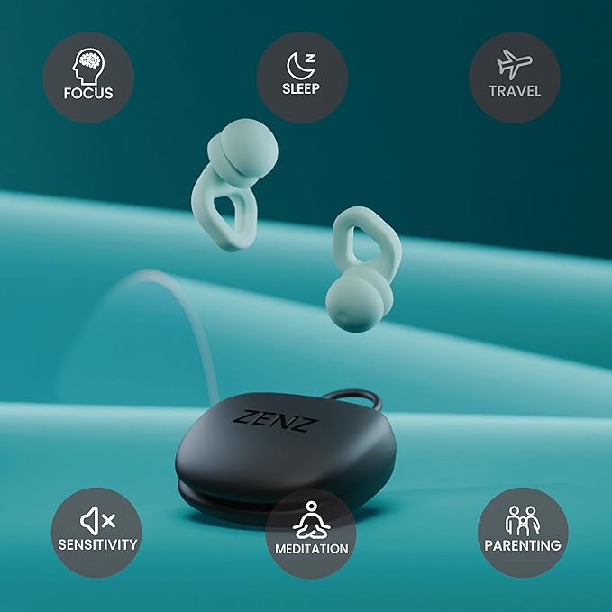 Zenz Unwind Pro Ear Plugs for Sleeping Noise Reduction – Soft Silicone Reusable Earplugs for Sleep, Focus & Work – 35dB Noise Reduction with Storage Case – XS/S/M/L Eartips (Dew Mint, One Size)