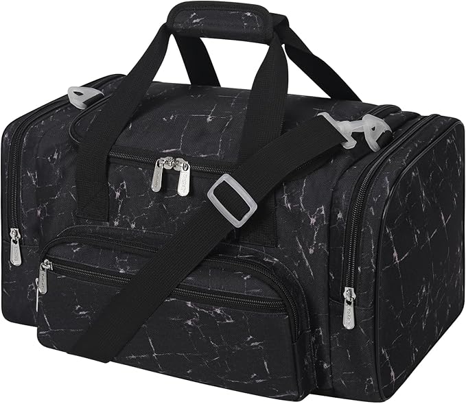 17 inch Small Duffle Bag - Carry On Weekender Bag for Travel Gym Sport - Black Marble